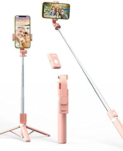 Selfie Stick Tripod with Remote 44 inch Bluetooth Selfie Stick Wireless Extendable Upgrade Portable Lightweight Tripod for iPhone 14 13 12 11 Pro Max Samsung Galaxy S22 S21 Android (Pink)