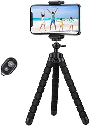 Xabupar Phone Tripod, Flexible Cell Phone Tripod Stand with Wireless Remote, Portable Mini Travel Tripod Stand, Compatible with iPhone, Android, GoPro (Black)