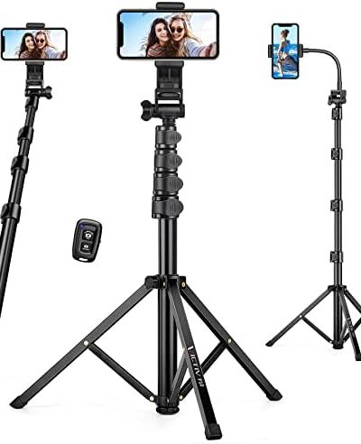 74 inch Phone Tripod, Selfie Stick Tripod, Tall Cell Phone Tripod with Remote and Adjustable Gooseneck, Portable Phone Stand Tripod for Recording, Compatible with iPhone 13/13 pro/12/Android/Camera