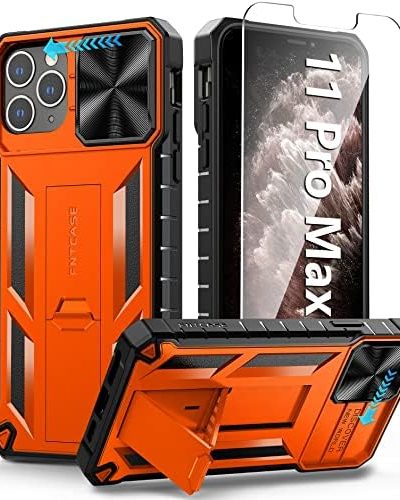 FNTCASE for iPhone 11 Pro-Max Case: Military Grade Drop & Shock Protection Cell Phone Cover with Kickstand & Slide | Rugged Protective Bumper Textured | Heavy Duty Protector(Orange)
