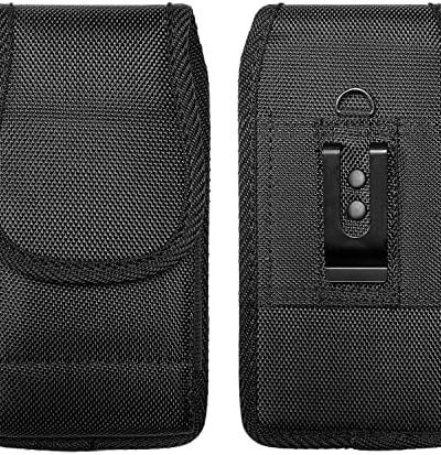 Eaglecell Nylon Cellphone Holster for iPhone SE (2020/2022), 11 Pro, XS/X, 8/7/6S/6, Alcatel Insight, LG Aristo 2, Galaxy S10e - Vertical Case Canvas Waist Carrying Pouch with Belt Clip/Loops, Black